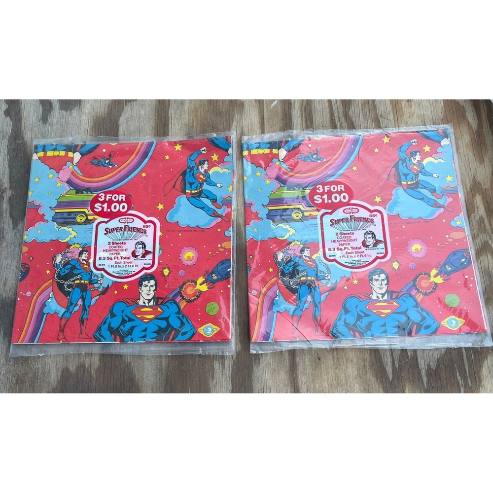 NEW Vintage 1979 Superman Comic Gift Wrap - Cleo Super Friends Lot Of 2